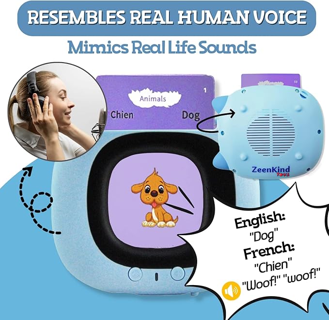 ZEENKIND French & English Talking Flash Cards with 224 Sight Words for Toddlers 2 3 4 5 6 Years Old, Learn French for Kids, Audio Pocket Speech Early Learning Bilingual Flashcard Toys, 112 Cards