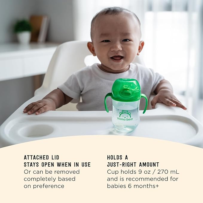 Amazon Brand - Mama Bear Silicone Weighted Straw Sippy Cup, 9 Ounces, Pack of 4, Blue/Green