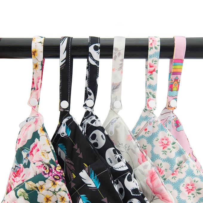 ALVABABY 2pcs Cloth Diaper Wet Dry Bags Waterproof Reusable with Two Zippered Pockets Travel Beach Pool Daycare Soiled Baby Items Yoga Gym Bag for Swimsuits or Wet Clothes L0821