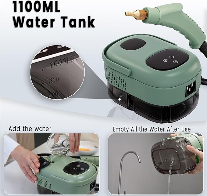 2500W Handheld Steam Cleaner,Portable Car Steamer For Auto Detailing,High-Temperature and Pressure Steam Cleaner For Home, Steam Cleaning Machine for Furniture,Kitchen,Grout,Floor,Tile (7-Green)