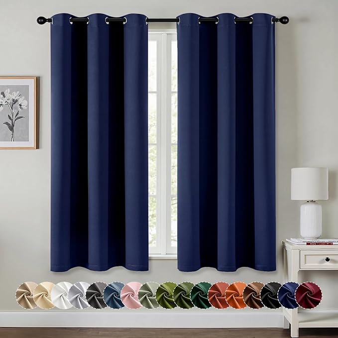 MIULEE Navy Blue Blackout Curtains - Bedroom Window Treatment Curtains Thermal Insulated Room Darkening Drapes for Living Room Kitchen Grommet Top Light Blocking Drapery, 40 x 50 Inches Long, 2 Panels