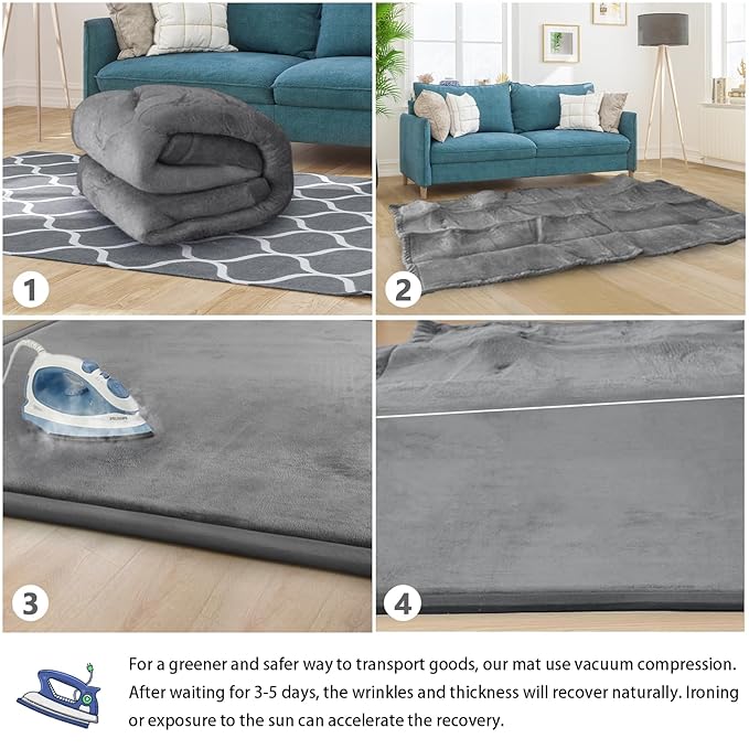 Baby Play Mat for Floor Tummy Time Nursery Rug Muscle Mat Area Rug Playroom Tatami 50 * 50" Memory Foam 1.3" Thick Crawling For Babies,Toddlers, Infants, Kids,Floor Mat(Grey)