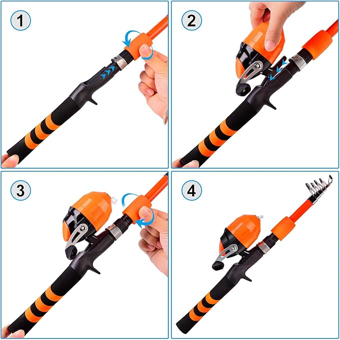 PROBEROS Kids Fishing Pole - Portable Telescopic Fishing Rod and Reel Combo Kit - Spincast Fishing Reel Casting Rods with Lures Lines Tackle Box and Bag for Boys Girls Youth Fishing