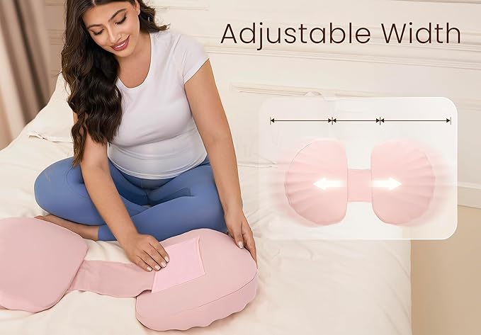 Pregnancy Pillow for Sleeping Memory Foam Pillow for Side Sleeper, Maternity Pillow Support for Back, Belly, HIPS for Pregnant Women, Portable and Adjustable Travel Wedge Pink