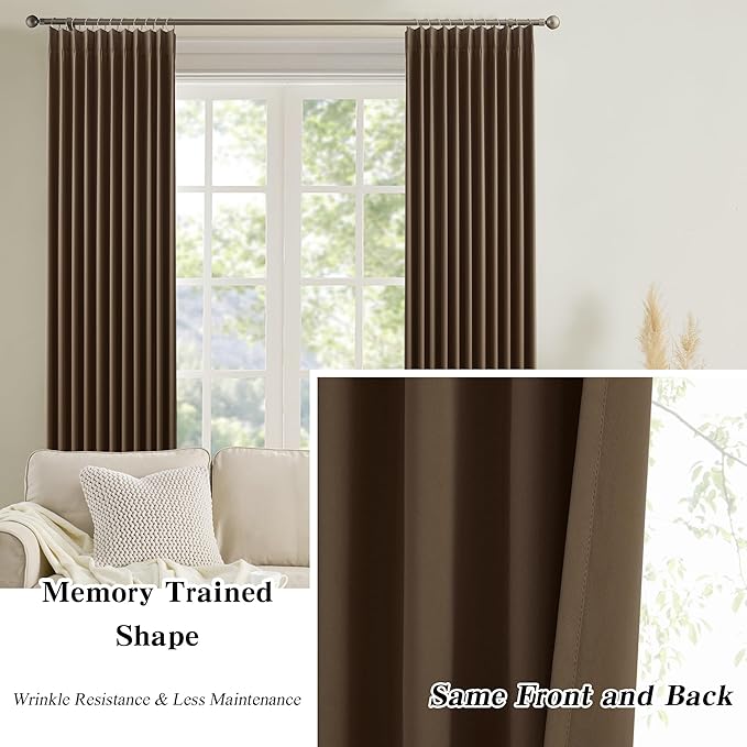 Brown Blackout Curtains 156 Inches Long 13 feet Tall, Extra Long Pinch Pleats Living Room Curtains Thermal Pleated Curtains Panels Drapery for Home, Hotel, Office, 40" W x 156" L, Set of 2