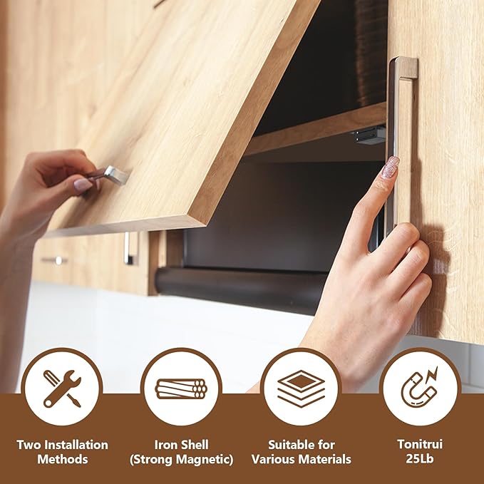 Cabinet Door Magnet, Flat Bottom Cabinet Magnetic Catch with Adhesive, Easy to Install,Only Takes 1 Minute,35lb Magnetic Cabinet Door Drawer Latch(Black, 6Pack)