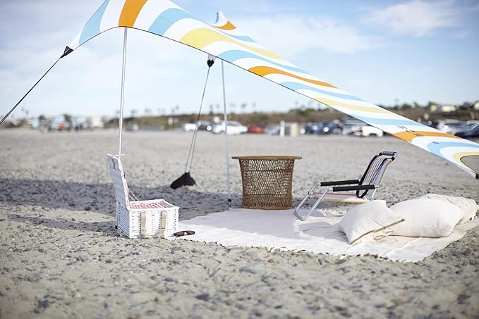 Neso Tents Beach Tent with Sand Anchor, Portable Canopy Sunshade - 7' x 7' - Patented Reinforced Corners (Vintage Stripes)