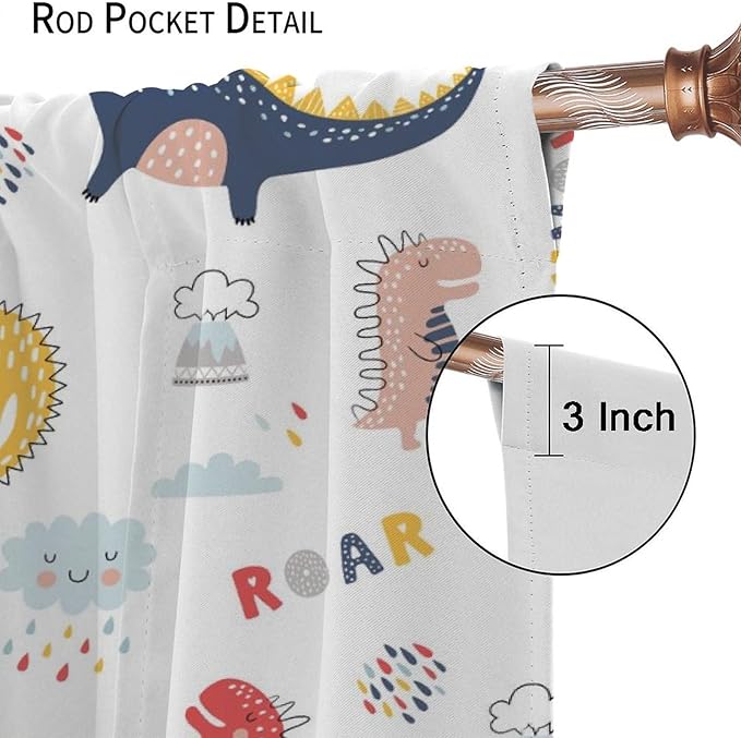 Cartoon Dinosaur Curtains for Kids Boys Girls Home Decor Colorful Cute Dino Animals Print Pattern Rod Pocket Blackout Window Drapes for Nursery Baby Bedroom Playroom W31.5xL63in 2 Panels