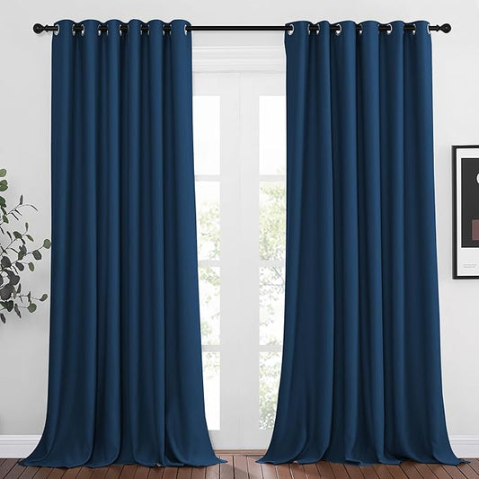 NICETOWN Blackout Curtains and Drapes for Window 95" L - Triple Weave Energy Saving Thermal Insulated Solid Grommet Blackout Panels for Patio (80" Wide per Panel, 2 Panels, Moroccan Blue)