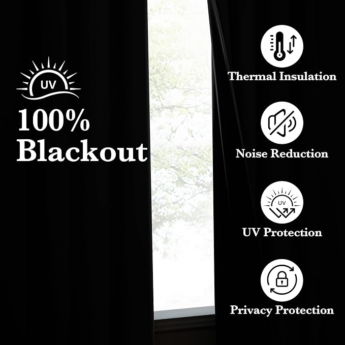 NICETOWN 100% Blackout Curtains 72 inch Long, Grommet Travel Blackout Curtains Thermal Window Treatments Lightweight Easy to Install for Baby/Kids Room, Jet Black, W52 x L72, 2 Panels