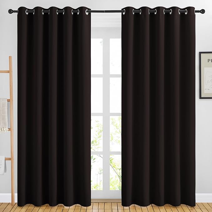 NICETOWN Blackout Curtain Panels 84 inches - Light Reducing Thermal Insulated Solid Grommet Blackout Curtains/Panels/Drapes for Living Room (Set of 2, 66 inches by 84 Inch, Toffee Brown)