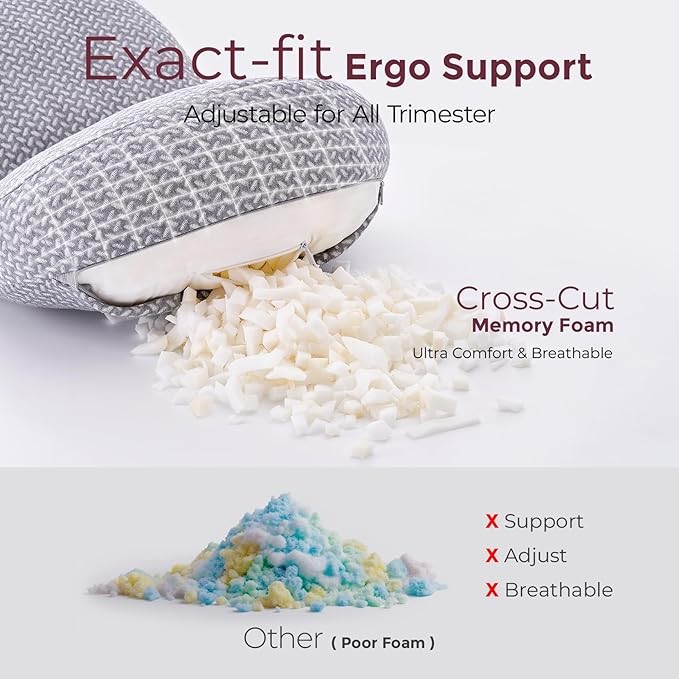 Momcozy Memory Foam Portable Pregnancy Pillow – W Shaped Maternity Great Support for Side Sleepers, Adjustable Travel Wedge Pillow for Back, Belly, and Hip Relief, Ideal for Pregnant Women, Grey