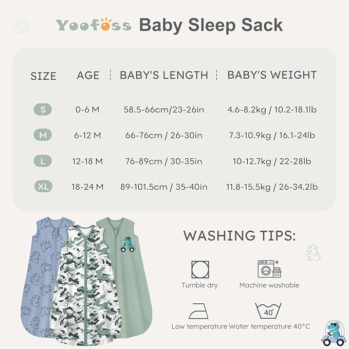 Yoofoss Baby Sleep Sack 18-24 Months Baby Wearable Blanket 100% Cotton 2-Way Zipper TOG 0.5 Toddler Sleeping Sack 3 Pack, Lightweight Sleep Sacks for Babies(X-Large)