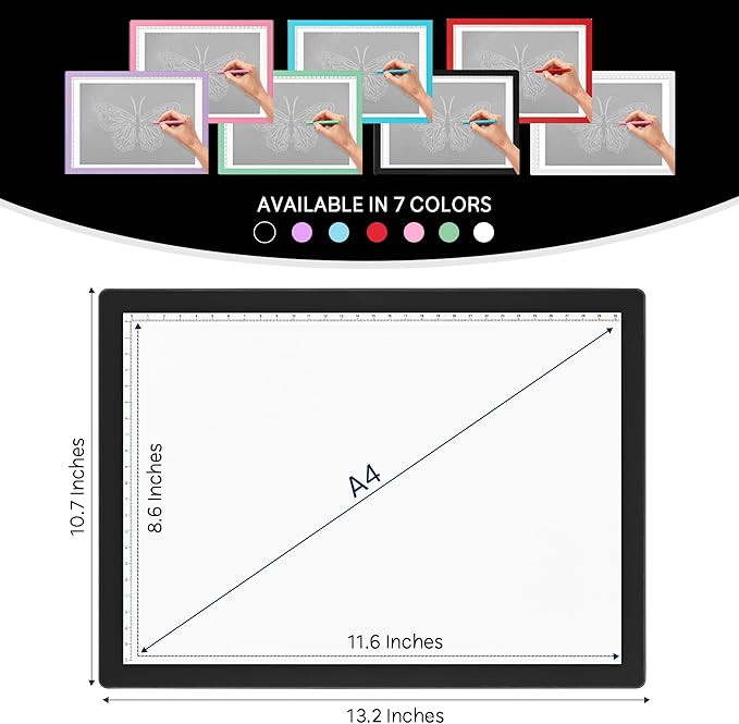 iVyne Corded Light Pad for Weeding Vinyl - A4 Light Box for Drawing - Light Board for Tracing - Light Box for Diamond Painting, Weeding Vinyl, Sketching, Tracing (Black)
