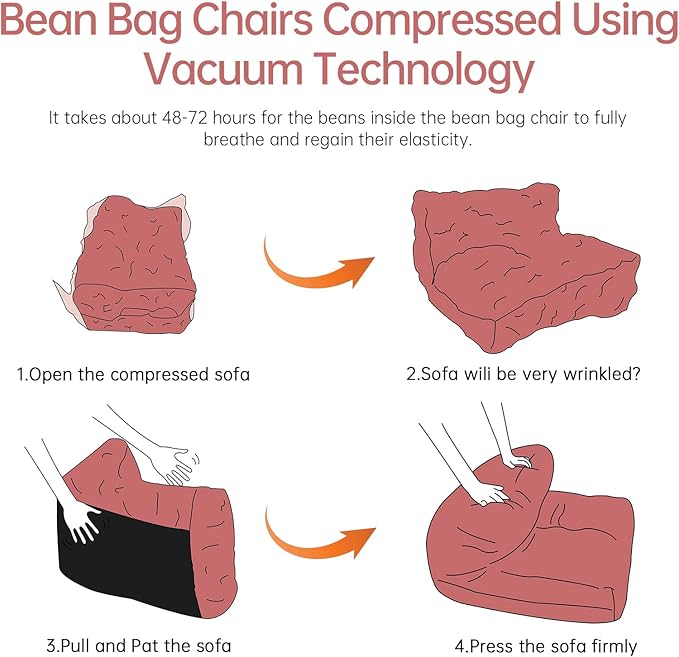 Bean Bag Chair with Ottoman, Comfy Bean Bag Sofa with Memory Foam, Lazy BeanBag Sofa with Footstool, Fireside Bean Bag Couch for Living Room, Bedroom, Apartment