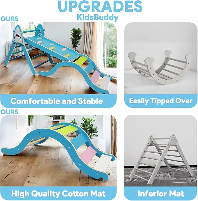 Pikler Triangle Set, Climbing Toys for Toddlers 1-3 Inside with Cushion,9 in 1 Toddler Climbing Toys Indoor, Montessori Foldable Wooden Pikler Triangle Set for Kids 1-3，Gift for Boys and Girls