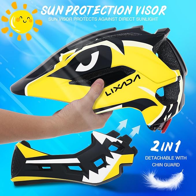 Lixada Kids Bike Helmet Adjustable Detachable Full Face Helmet for Cycling Helmet for Children Bicycle, Skateboard, Scooter, Protective Gear (20.5-22 Inches)