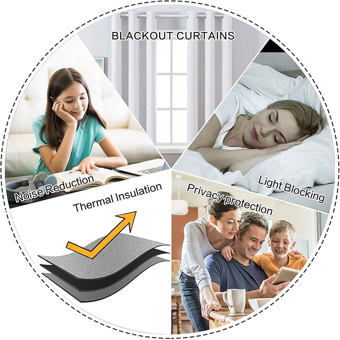 MIULEE Linen Blackout Curtains for Bedroom Solid 100% Blackout Thermal Insulated Grayish White Curtains Grommet Room Darkening Curtains/Drapes for Living Room 42x84 Inch (2 Panels)