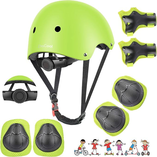 DaCool Kids Bike Helmet Set Skateboard Knee Pads - Kids Helmet Elbow Pads Wrist Guards Adjustable for 3~10yrs Girl Boy Kids Protective Gear Set for Sport Cycling Bike Roller Skating Scooter