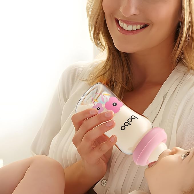 YOHKOH Natural Glass Baby Bottle with Natural Response Nipple, Newborn Anti-Colic Baby Bottles, Wide Neck Mushroom Cap Baby Bottle, Clear ((5.4oz (Pack of 2), Multicolour)