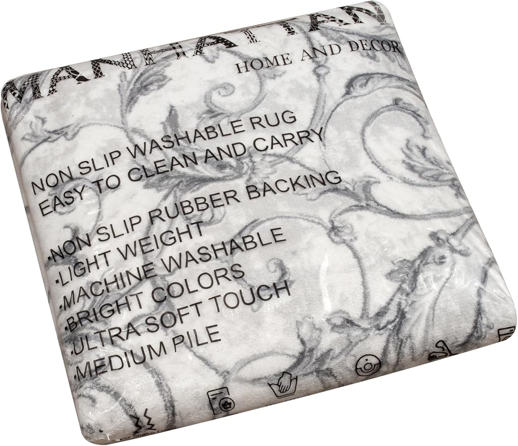 Non-Slip Washable 5x7 Area Rugs for Living Room Bedroom, Ultra Soft Bedside Rug, Indoor Floor Carpet for Kids Girls and Boys, Dorms, Nursery Rooms, Non-Skid Area Rug, Floral Grey, 5' x 7'