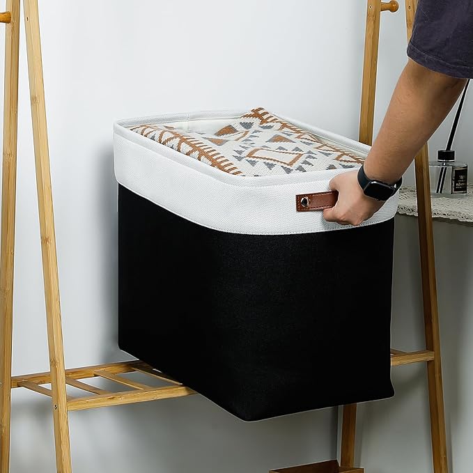 DULLEMELO Fabric Storage Baskets 3 Pack - 17x12x15 inch Large Foldable Fabric Organizer for Storage Decorative Storage Bins for Home,Closet(White&Black)