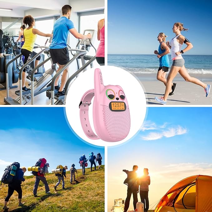 Qniglo Walkie Talkies for Kids Rechargeable, 2 Pack with FM Handheld Walki Talki with Wearable Lanyard & Wrist for Outdoor Camping Games & Birthday Xmas Toys Gifts for Boys Girls Kids