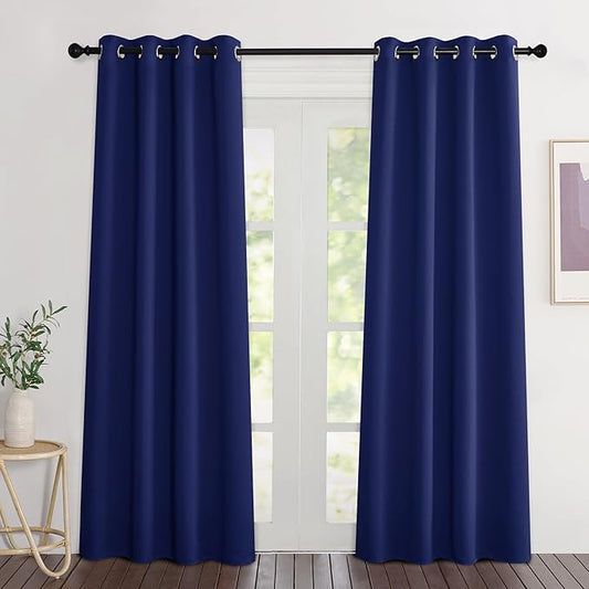 NICETOWN Blackout Doorway Curtains 80 inch Length - Grommet Room Darkening Thermal Insulated Soundproof Window Treatments for Bedroom/Closet (2 Panels, 46 x 80 Inch, Navy Blue)