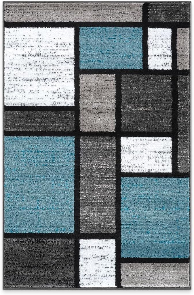 Rugshop Contemporary Modern Boxes for Home Office,Living Room,Bedroom,Kitchen Non Shedding Area Rug 2'7" x 4' Blue
