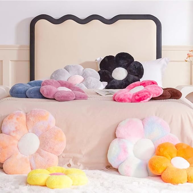 Orange Flower Pillow, 17.7" Flower Shaped Plush Decorative Throw Pillow for Bed