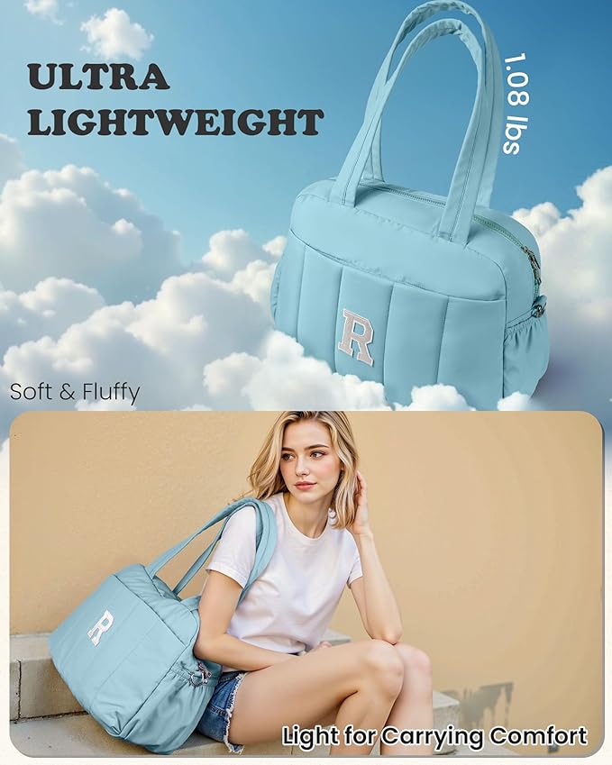 Duffle Bag, Weekender Bags for Girl，Birthday Gifts-Initial Overnight Bag with Wet Pocket，Lightweight Dance Bags Personalized Gymnastics bag with Makeup Pouch