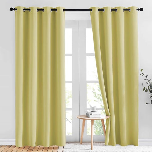 NICETOWN Paler Yellow Blackout Curtains for Bedroom (1 Pair, 52 x 84 inches), Farmhouse Thermal Insulated Room Darkening Drapes for Windows
