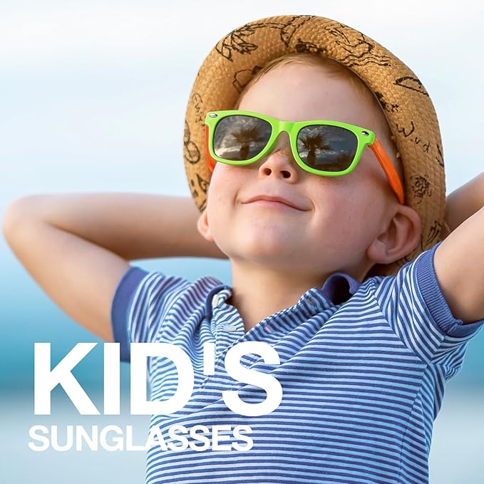 RIVBOS Kids Sunglasses Polarized UV Protection Flexible Rubber Glasses Shades with Strap for Boys Girls RBK004