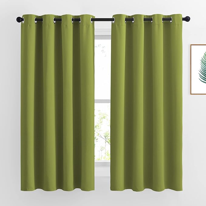 NICETOWN Fresh Green Curtain Panels for Living Room - Window Treatment Thermal Insulated Solid Grommet Vertical Drapes Window Treatments for Bedroom (Fresh Green, Set of 2, 46 by 63 Inch)