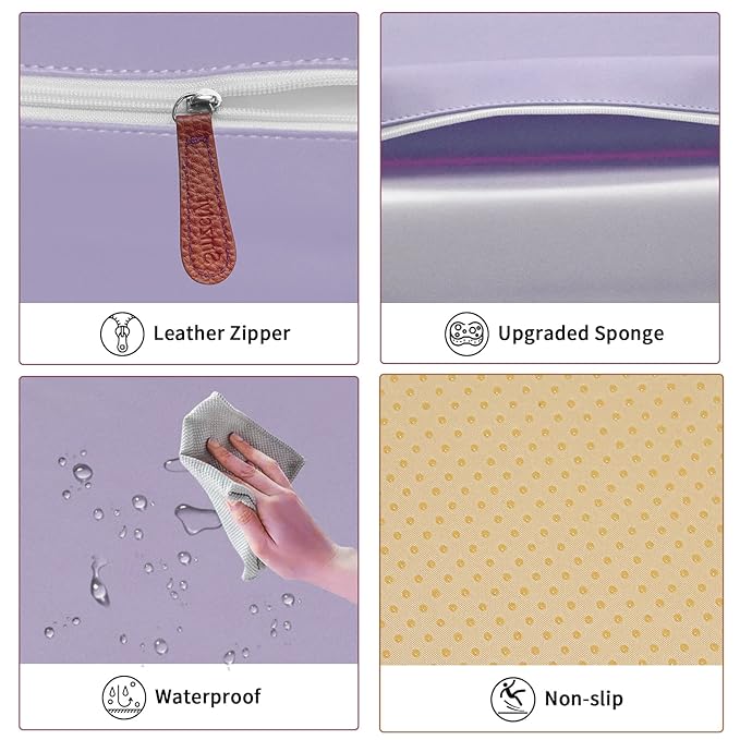 Toddler Booster Seat for Dining Table, PU Washable Double Safe Straps Non-Slip Bottom Booster Seat Cushion, Strong Support Portable Travel Booster Seat for Chair (Purple)