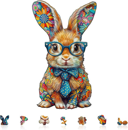 Wooden Puzzles for Adults - 125 Pieces Colorful Bunny Wooden Puzzle - Unique Animal Shape Wood Cut Puzzles - Eco-Friendly Home Office Decor (11.4 * 6.8in)