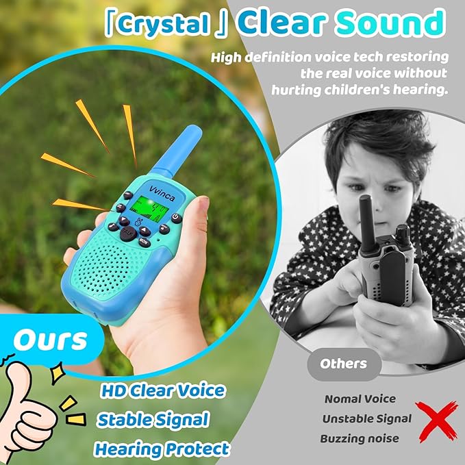 Vvinca Toys for Ages 5-7 Boys Girls, Rechargeable Walkie Talkies for Kids Long Range 22 CH 2 Way Kids Walkie Talkie with Flashlight for Camping Hiking Indoor Outdoor 3 4 5 6-12 Birthday