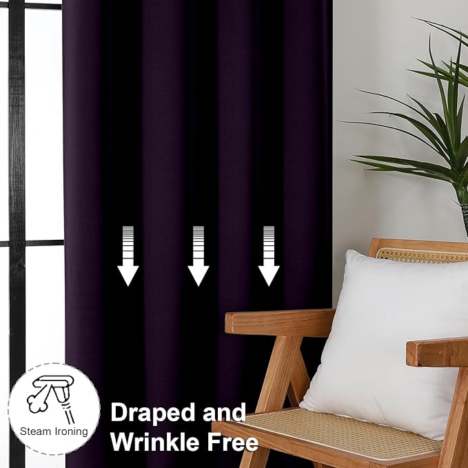 Simplebrand Ava BlackBerry Blackout Curtains for Bedroom 84 Inch Length 2 Panels Set, Solid Thermal Insulated Privacy Nursery Window Treatment Curtains Blackout Drapes, W40 x L84 Inch, BlackBerry