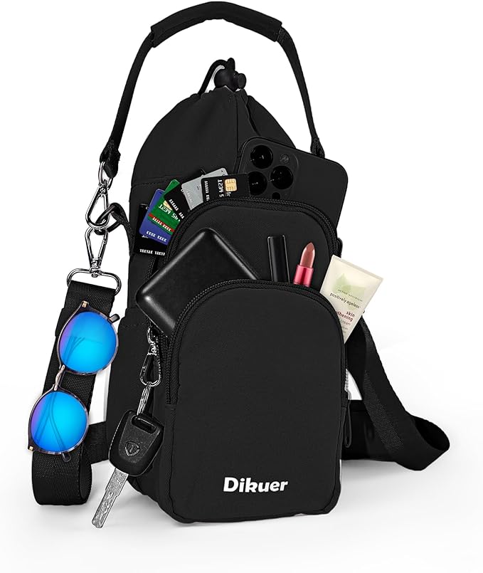 Water Bottle Holder with Strap, 4 Big Pockets with Compartment, 24oz/32oz/40oz Crossbody Water Bottle Carrier Bag