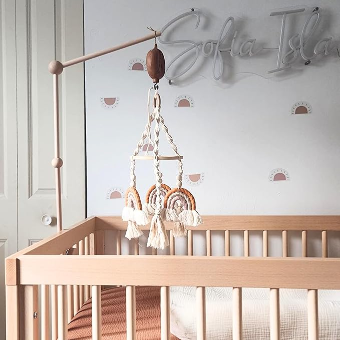 Crib Mobile Motor with Music Box, Baby Mobile for Crib with 12 Classic Lullabies & Rotating Function, Wooden Design Crib Mobile with Music