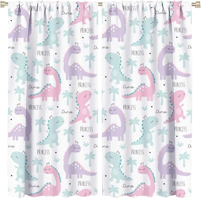 Kids Dinosaur Curtains for Boys Girls Bedroom Decor Cartoon Dino Colorful Cute Funny Animal Wildlife Printed Blackout Rod Pocket Window Drapes for Baby Nursery Playroom W31.5xL63in 2 Panels