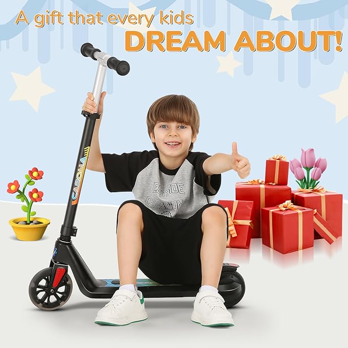 Caroma Electric Scooter for Kids Ages 6-12,150W/180WMotor,10 MPH Max Speed & 7 Miles,Colorful Lights,Adjustable Height & Speed,LED Display,Foldable Kids Electric Scooter 132 Lbs Max Load,Idea Gift