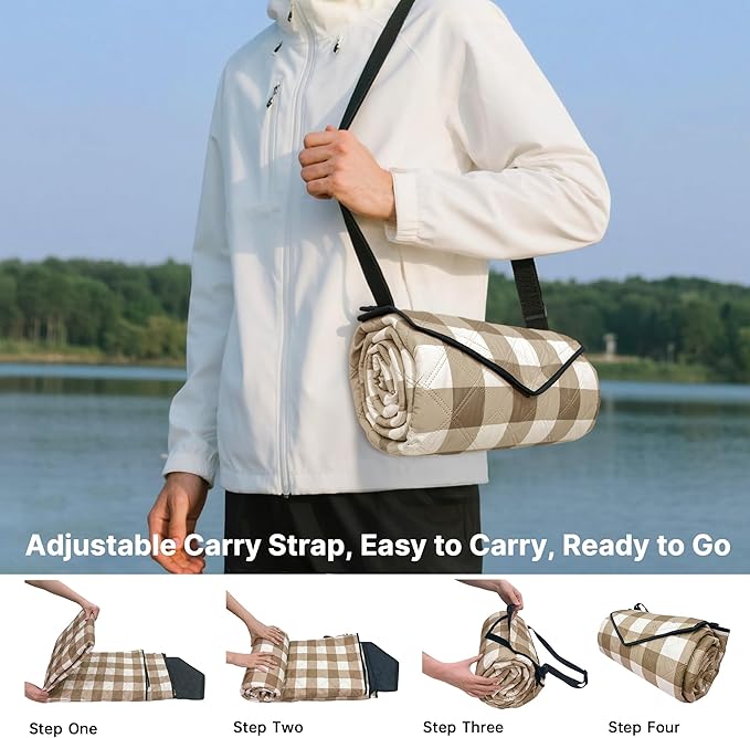 TigeJoy Extra Large Picnic Blanket Waterproof Foldable 80''x80'', Outdoor Picnic Mat Beach Blanket Sandproof for Park, Grass, Travel, Hiking, Camping Essentials, Gingham Picnic Blanket