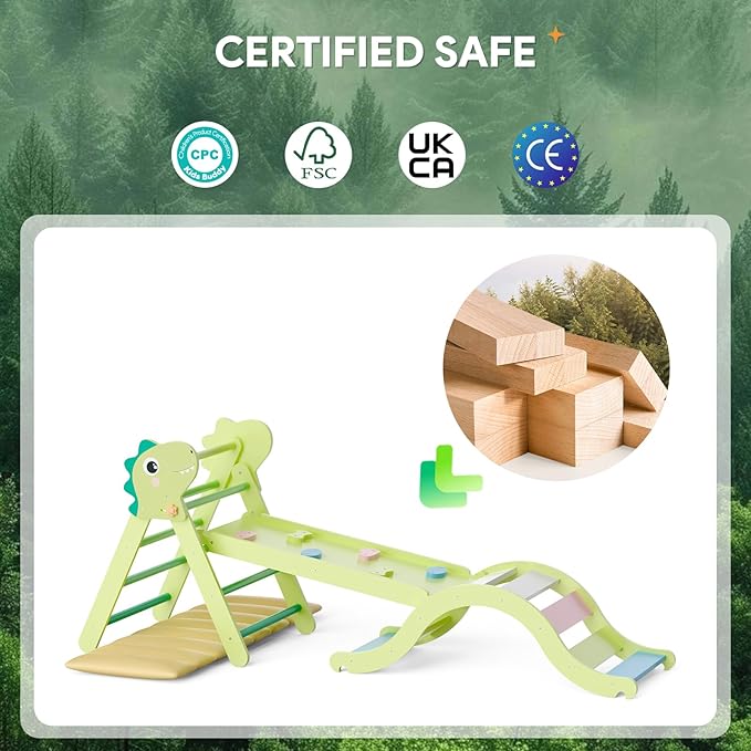 Pikler Triangle Set with Cushion 9 in 1, Climbing Toys for Toddlers Inside, Foldable Wooden Climbing Toys Indoor Jungle Gym Montessori Climbing Set for Toddler 1-3 in Home and Daycare