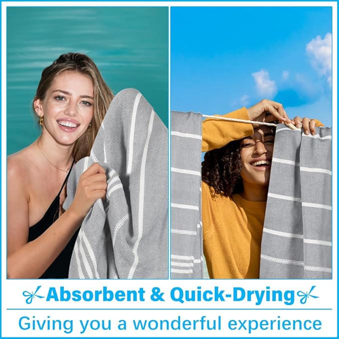 Oversized Turkish Beach Towel Blanket XXL Cotton Sandproof Towels Boho Woven Extra Large Big Sand Free Giant Throw Thick Blankets Huge Quilt XL Picnic Camping Necessities Cloud For Adult Gifts Grey