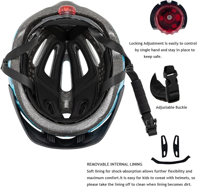 Exclusky Kids Bike Helmet with LED Light – Adjustable Multi-Sport Youth Helmet for Boys & Girls, Ages 5-12, Fits 50-57cm, Cycling Safety Gear