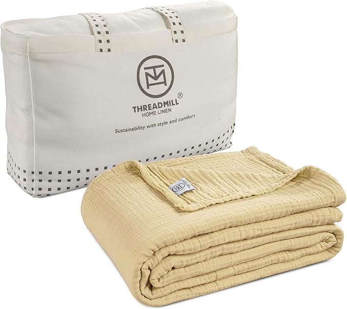 Threadmill Summer Muslin Twin Blanket | 4-Layer Gauze for Couch or Bed | Cozy All-Season Lightweight | 100% Cotton Ideal for Bed| Blanket