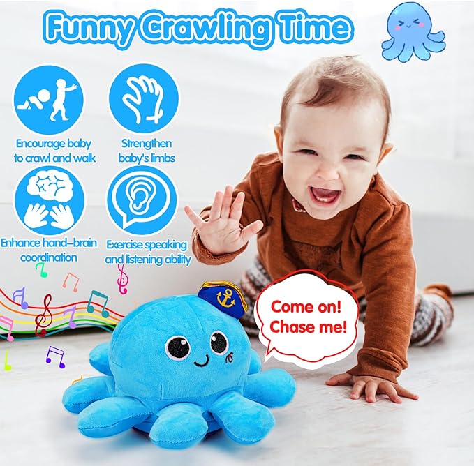 Baby Crawling Toys 6-12 Months Musical Plush Octopus Light up Voice Control Dancing Infant Walking Toys 1 Year Old Boy Girl Babies 0 6 7 8 9 10 12-18 Month Tummy Time Sensory Toddler First Gifts