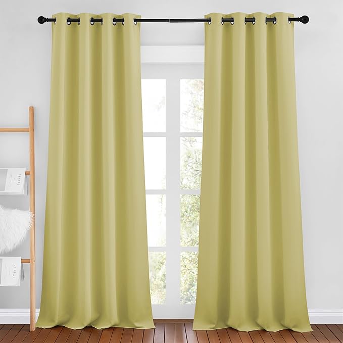 NICETOWN Paler Yellow Room Darkening Bedroom Curtains 96 inches Long, Grommet Thermal Insulated Room Darkening Window Treatments Sound Reducing for Living Room, W46 x L96, 2 Panels