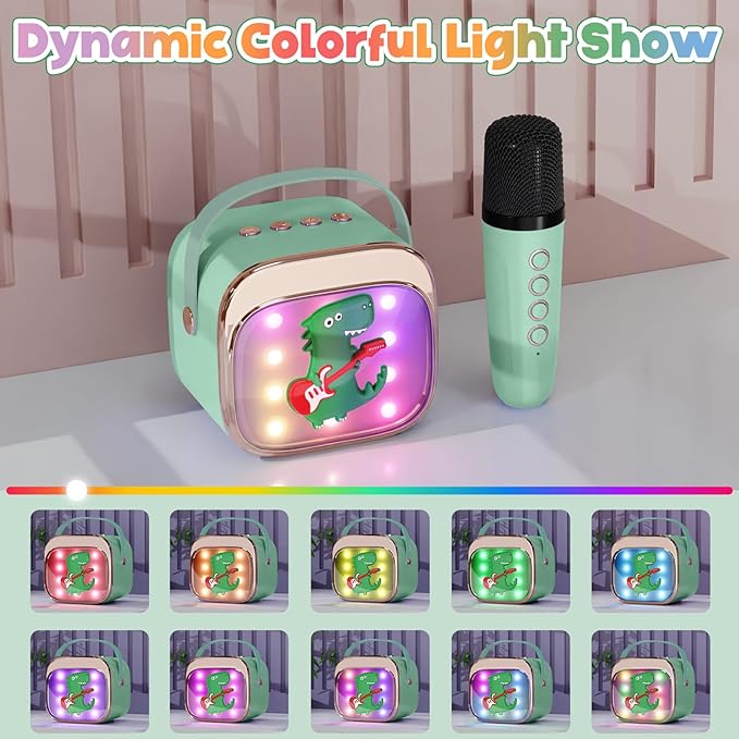 FLUESTON Mini Karaoke Machine for Kids Adults, Portable Bluetooth Speaker with 2 Wireless Microphones, Birthday Kids Gifts Toys for Girls Ages 3, 4, 5, 6, 7, 8, 9,10,11,12+ Years Old